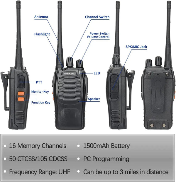 1/2 PCS Baofeng BF 888S Walkie Talkie UHF 400 470MHz 888s Long Range Two Way Ham Radios Transceiver for Hunting Hotel