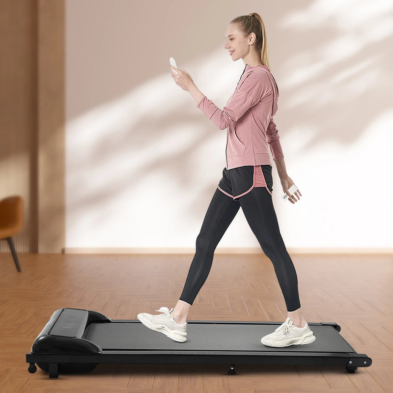 1-6km/h Motorized Treadmill Electric Portable Treadmill Flat Slim Device with Remote Control and LED Display for Home Office Gym