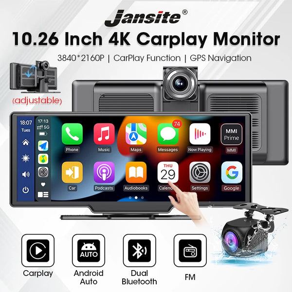 10.26'' Dash Cam 4K Car Mirror Video Player Wireless Carplay Android Auto GPS Car Monitor Multimedia Rearview Camera Dashboard