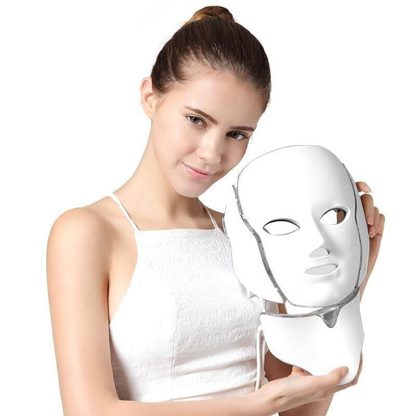 7 Color Photon LED Facial Neck Mask For Skin Rejuvenation, Acne,Rosacea, Pore, Anti-Aging Beauty Light Therapy Light For Home Use