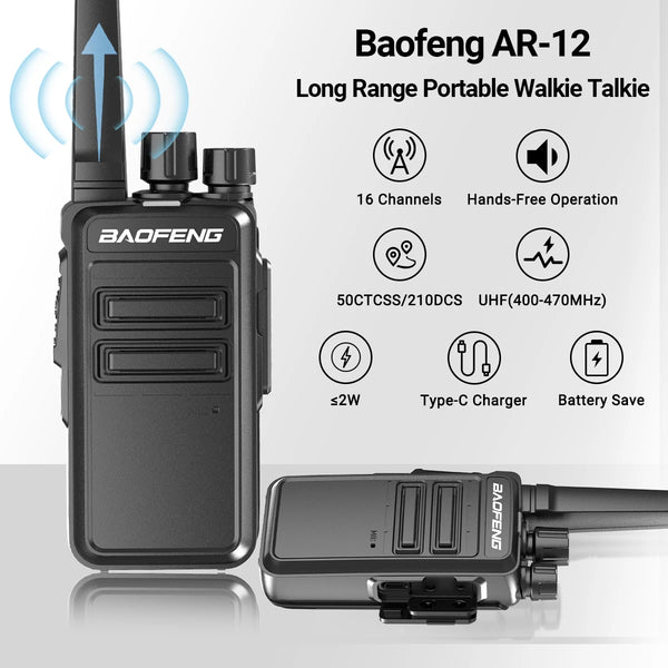 2/4pcs Baofeng AR-12 Walkie Talkies UHF  Long Range Wireless Copy Frequency 400-470Mhz Type-c Portable Two Way Radio