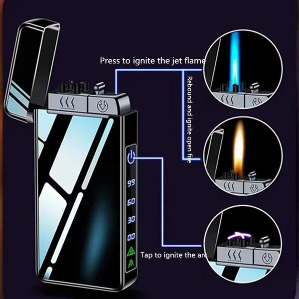 2024 New Metal USB Windproof Lighter Torch Jet Dual Plasma Arc Lighter Gas Electric Butane Rechargeable Pipe Cigar Lighter