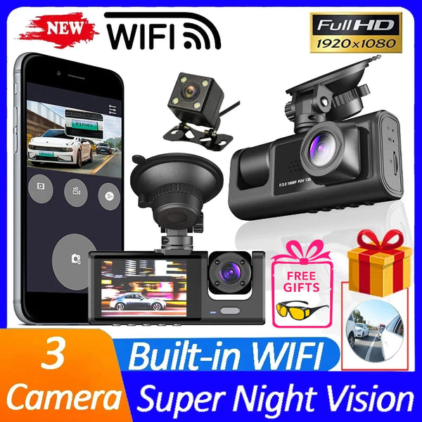 3 Kanal Wifi Dash Cam für Autos Kamera 1080p Video recorder Rückfahr kamera für Fahrzeug Auto DVR Auto Zubehör freien Spiegel
