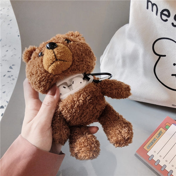 Cartoon Plush Teddy Bear Protector For Airpods -Pro Plush Bear Protector Wireless Bluetooth Headset Storage Box