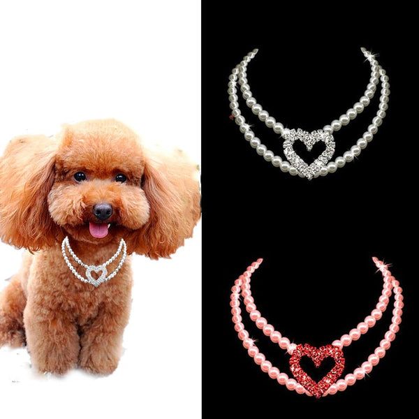 New Pet Collar Rhinestone Heart Pearl Jewelry Cat Dog Necklace