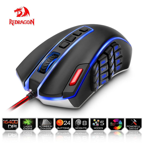 Redragon USB Gaming Mouse 16400 DPI 24 buttons ergonomic design for desktop computer accessories programmable  gamer lol PC