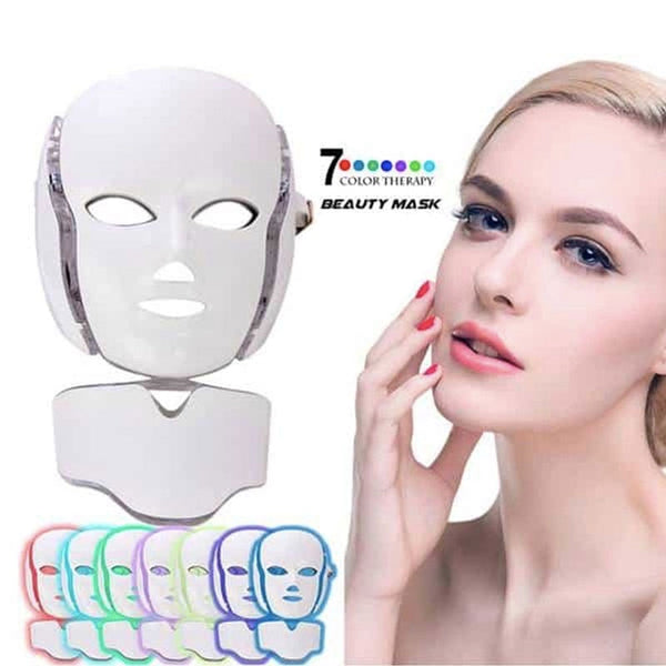 7 Color Photon LED Facial Neck Mask For Skin Rejuvenation, Acne,Rosacea, Pore, Anti-Aging Beauty Light Therapy Light For Home Use