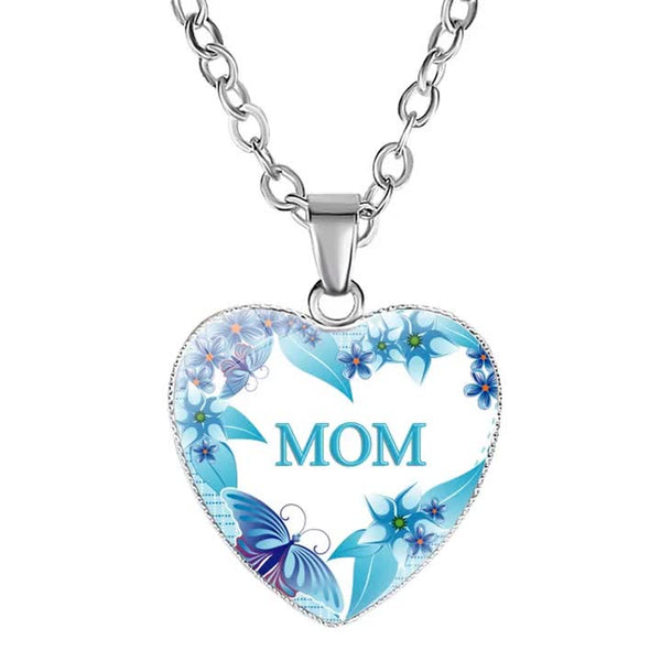 Mom's Love MOM Heart Pendant Necklace Simple Mother's Day Gift Gemstone Necklace
