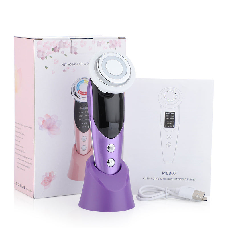 7-in-1 EMS Micro-Current Color Light Vibration LED Beauty Cleansing Import Instrument Face Lift Essence Import Instrument