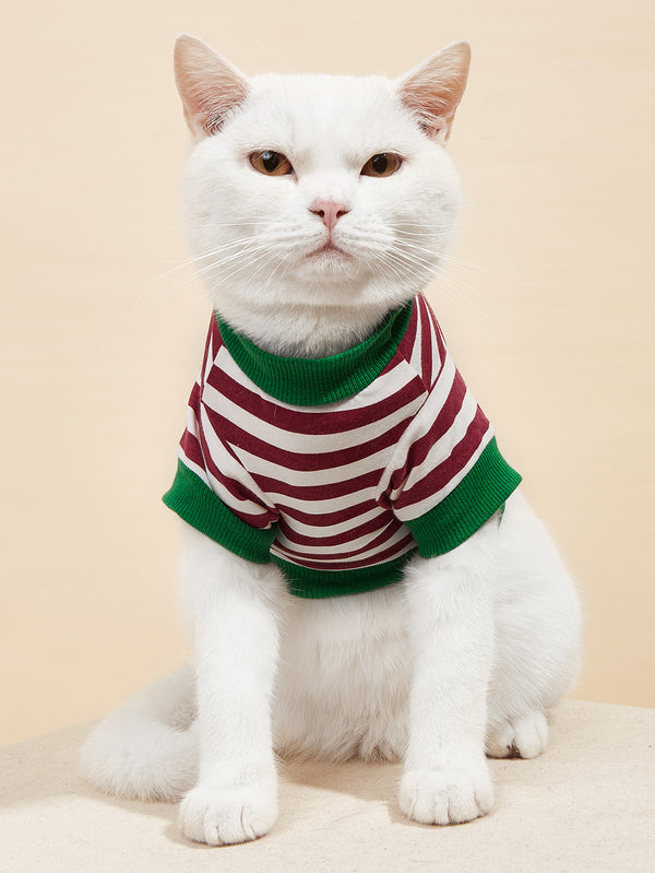 High Quality New Pet Clothes Summer Striped Cotton Cartoon Printing T-Shirt Small Dog Cat Clothing