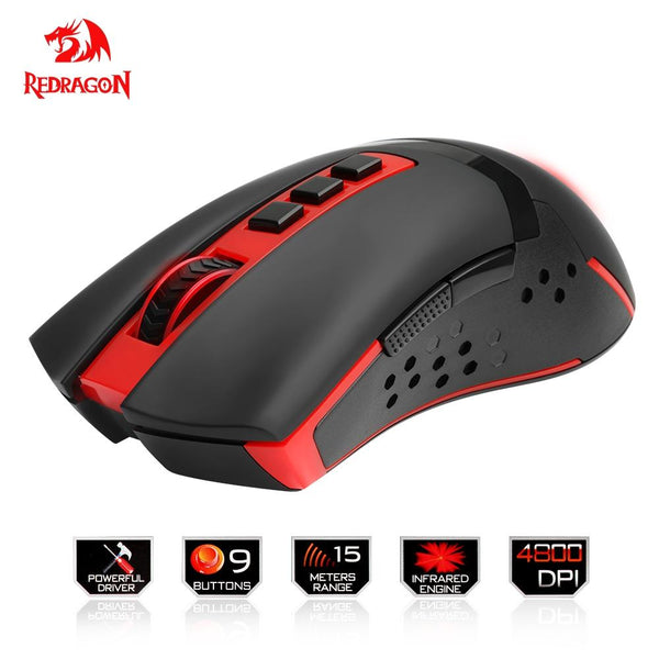 Redragon USB Wireless Gaming Mouse 4800 DPI 9 buttons ergonomic design for 2.4G desktop computer accessories  gamer lol PC