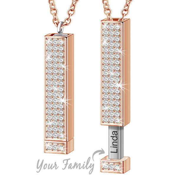 New retractable three dimensional rod pendant DIY can be engraved name mother's day thanksgiving double diamond necklace
