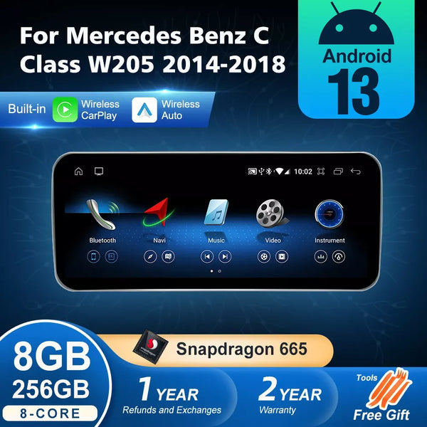 Android 13 Wireless CarPlay For Mercedes Benz C Class W205 2014-2018 Car Multimedia Navigation GPS SWC DSP 4G WiFi
