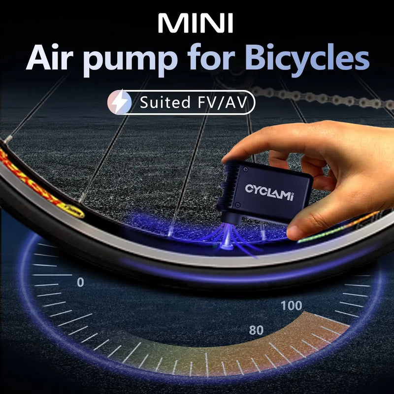 CYCLAMI Mini Plus Portable Pump for Bicycle Cordless Air Inflator Presta Schrader Valve Outdoor MTB Bike Accessories