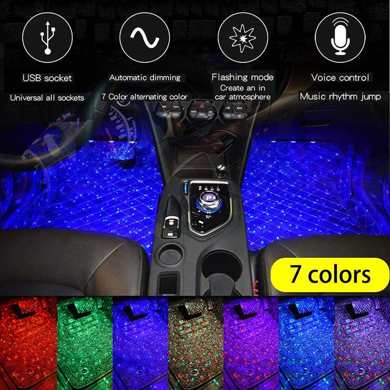 Car Interior Atmosphere Floor Mate  with USB RGB LED Starlight