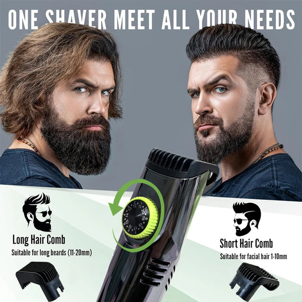 Men Beard Trimmer Rechargeable Electric Shaver with 20 Trim Built-in Vacuum Clipper for Mustache Sideburns Grooming Kit