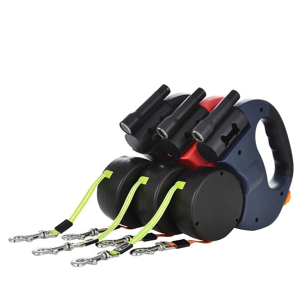 Automatic Retractable Leash With LED Flashlight One Tow Two Double-Headed Dog Walking Leash Dog Chain Pet Supplies