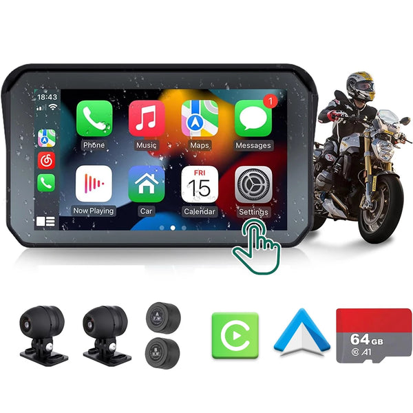 Forefeel FOR Motorcycle Carplay Waterproof 1080P 5 Inch WiFi Wireless Android-Auto DVR Monitor Dash Cam GPS Navigation TPMS