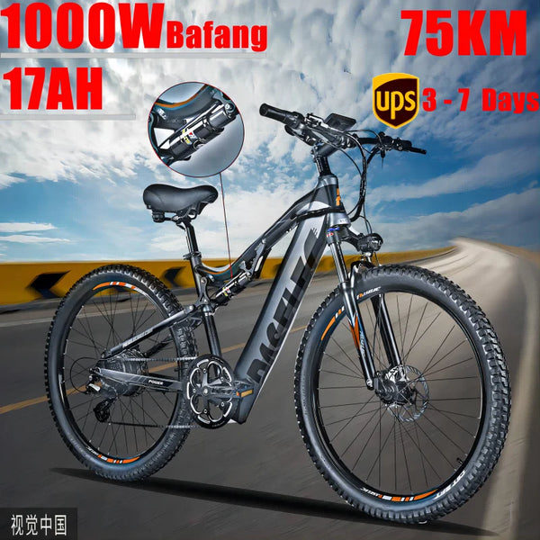 GS-GS9 Bafang Motor 1000W Peak 17AH Battery Professional 9-speed Gear Ebike Full Suspension Electric Bike Adult with 27.5''E-MTB