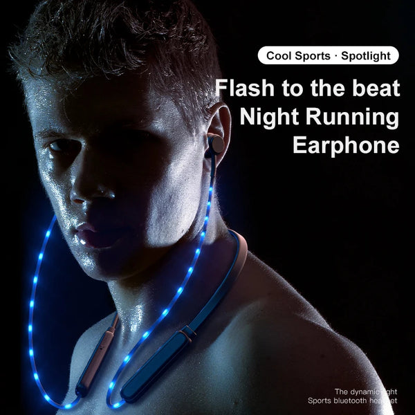 New wireless Bluetooth 5.1 neck style cool glow headphones with microphone sports game headphones noise reduction stereo headset