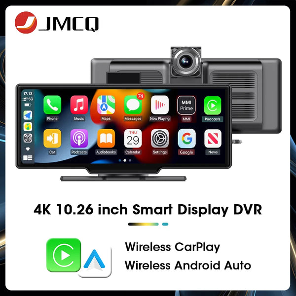 JMCQ 10.26" Car Display 4K & 1080P Dual Lens DVR Video Recorder Wireless Carplay And Android Auto 3840*2160P Portable Head Unit