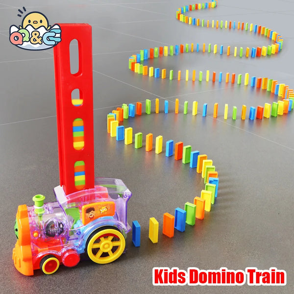 Kids Domino Train Car Set Sound Light Automatic Laying Domino Brick Colorful Dominoes Blocks Game Educational DIY Toys Gifts