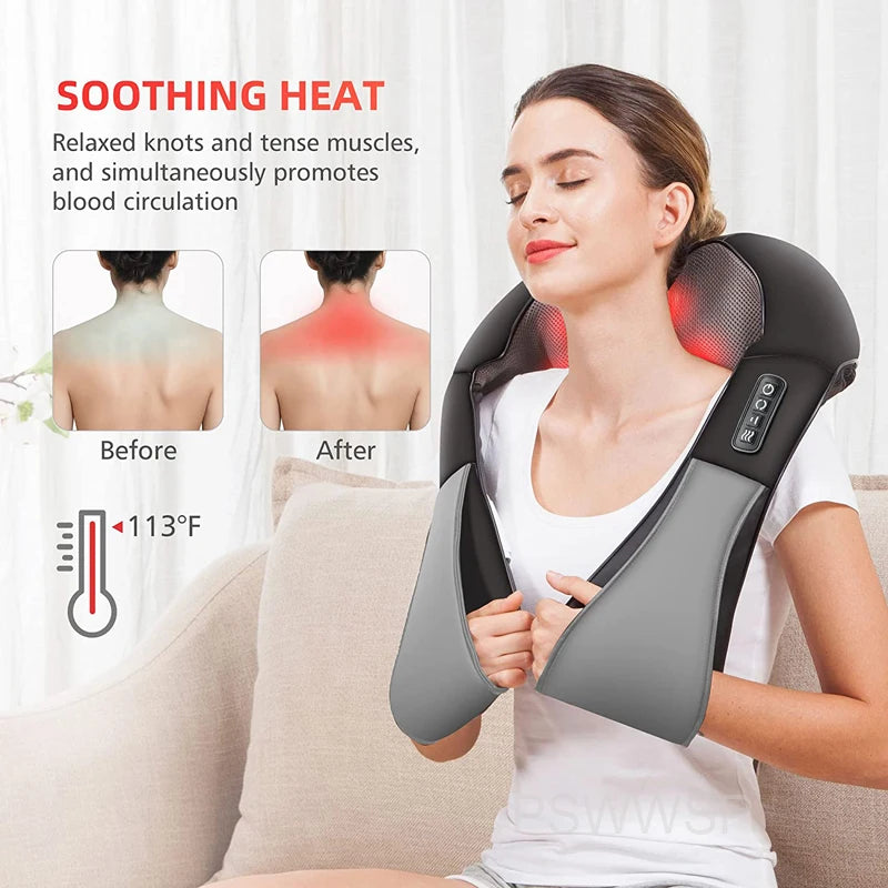 Shiatsu Back Shoulder and Neck Massager U Shape Electric Full Body Massager with Heat Deep Tissue Kneading Pillow Massage