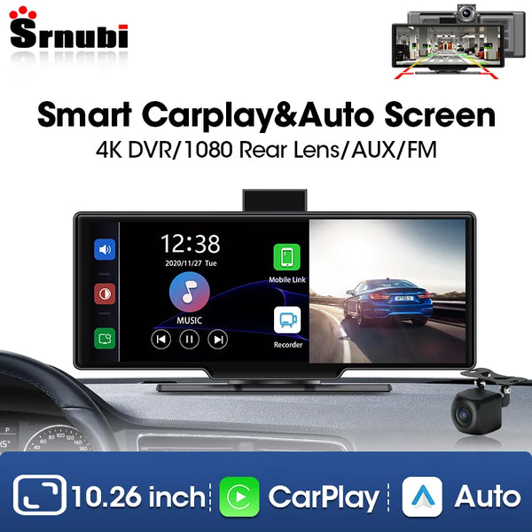 Srnubi 10'' Car Mirror Video Recording AI Voice  GPS Navigation Dashboard DVR Carplay Android Auto Wireless Connection