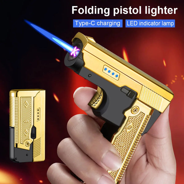 Unique Folding Pistol Electric Lighter Cool Gadget USB C Rechargeable Plasma Igniter Butane Torch  Jet Cigar Lighter For Men