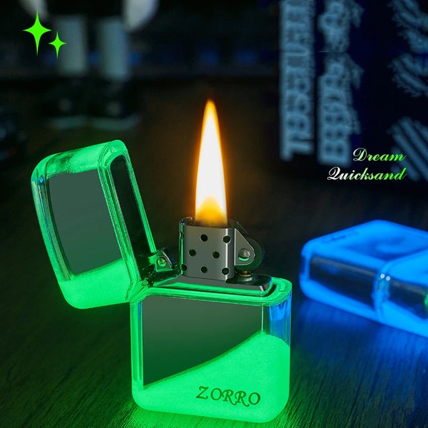 ZORRO Luminous Quicksand Windproof Kerosene Lighter Grinding Wheel Ignition Cool High End men's Gift Lighter